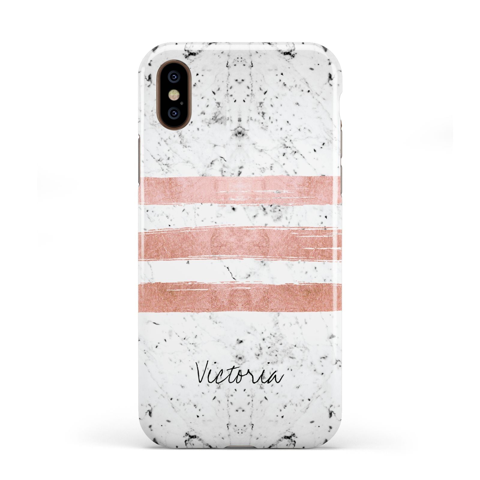 Personalised Rose Gold Brush Marble Initial Apple iPhone XS 3D Tough