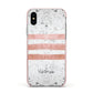 Personalised Rose Gold Brush Marble Initial Apple iPhone Xs Impact Case Pink Edge on Silver Phone