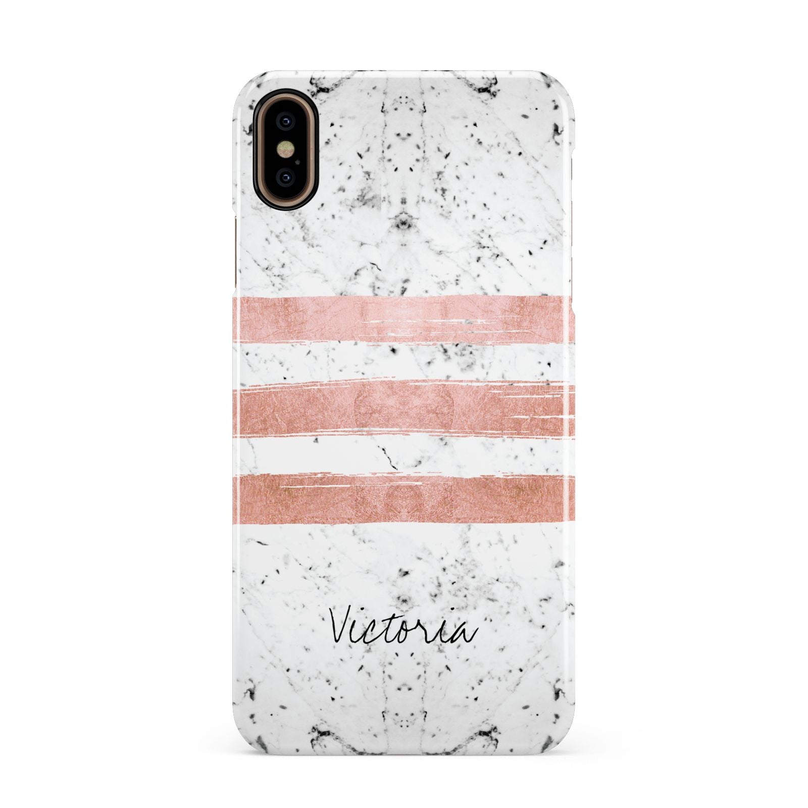 Personalised Rose Gold Brush Marble Initial Apple iPhone Xs Max 3D Snap Case