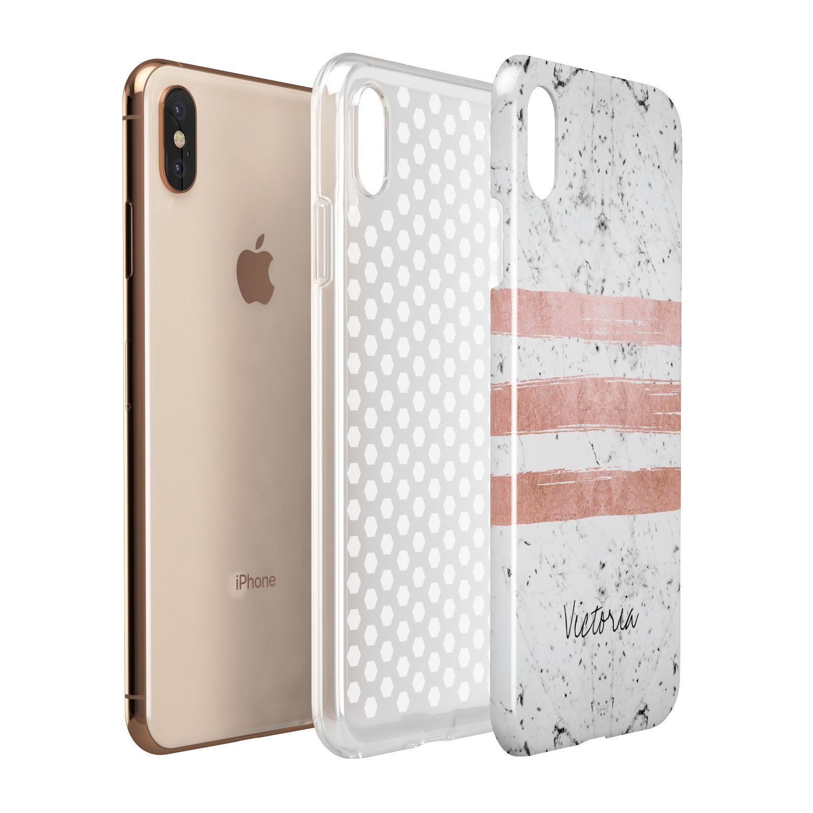 Personalised Rose Gold Brush Marble Initial Apple iPhone Xs Max 3D Tough Case Expanded View