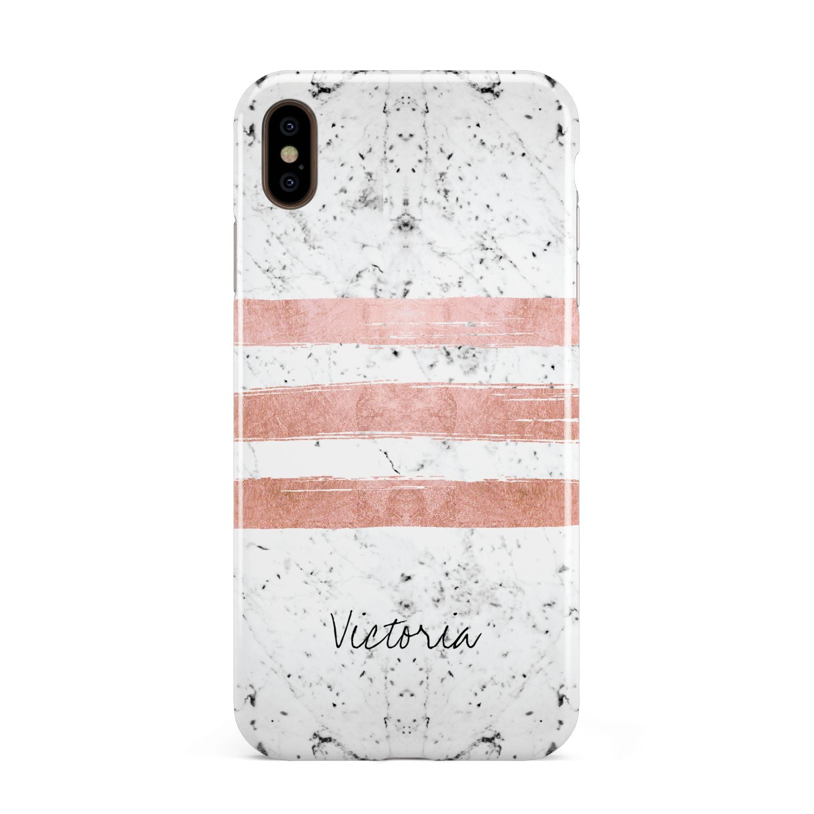 Personalised Rose Gold Brush Marble Initial Apple iPhone Xs Max 3D Tough Case