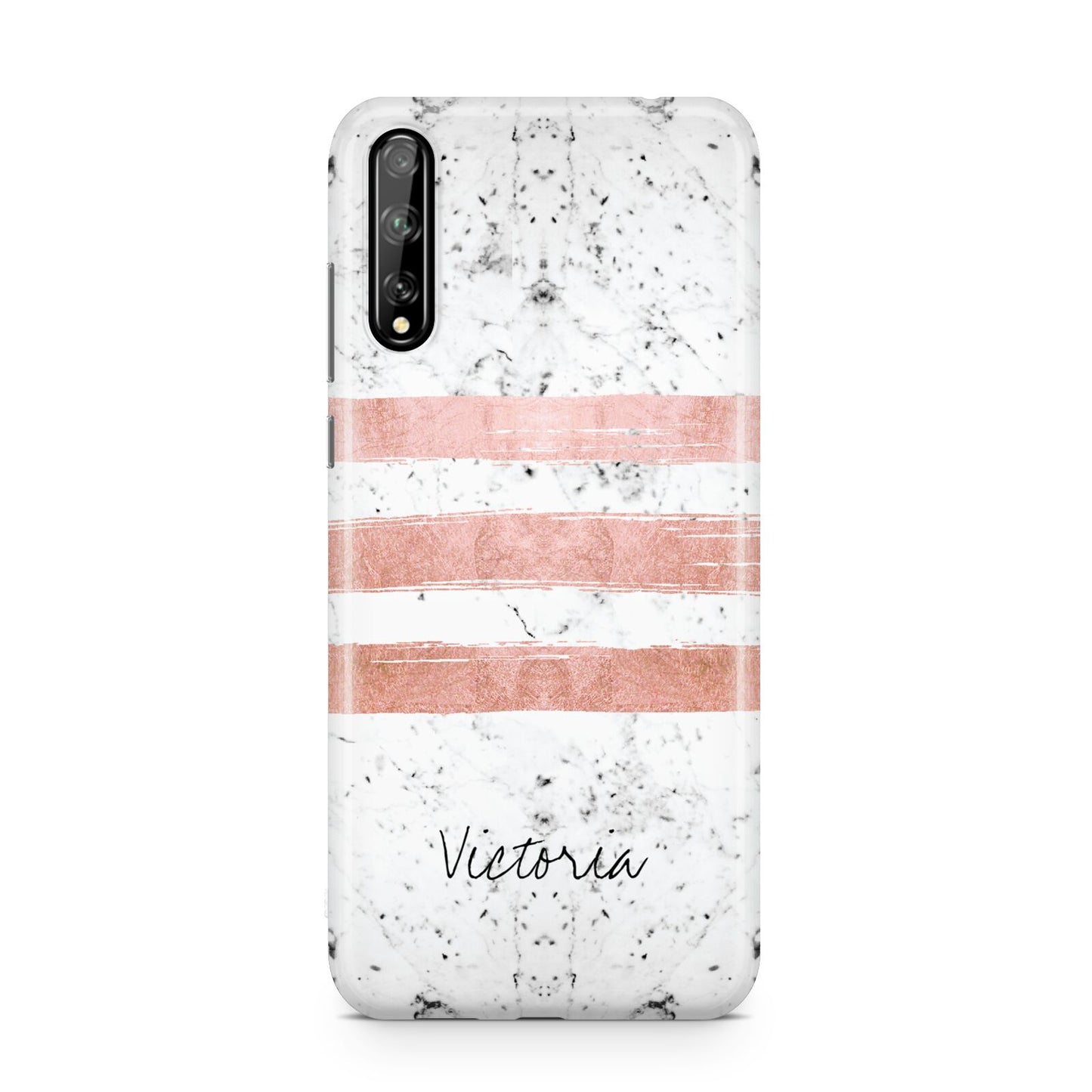 Personalised Rose Gold Brush Marble Initial Huawei Enjoy 10s Phone Case