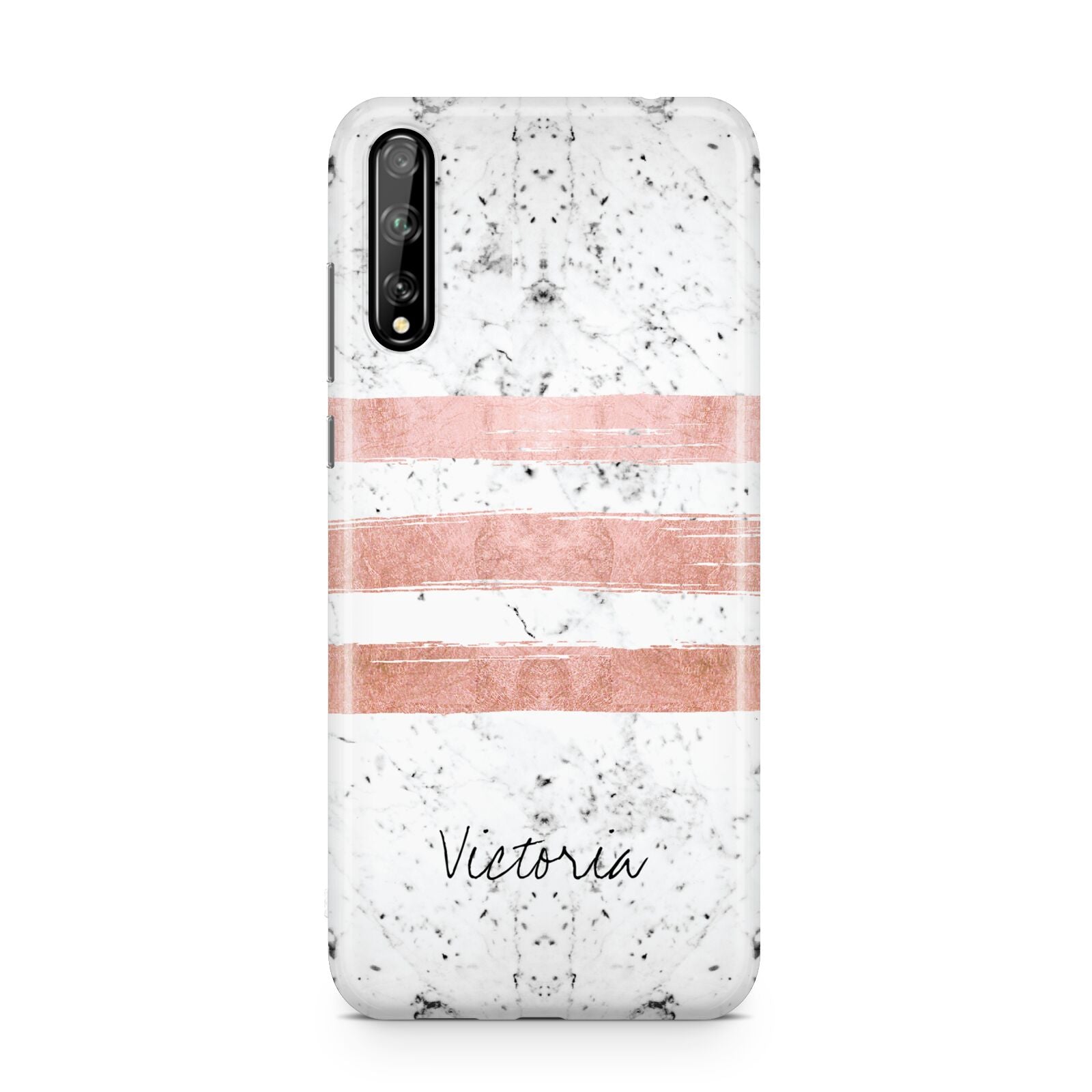 Personalised Rose Gold Brush Marble Initial Huawei Enjoy 10s Phone Case