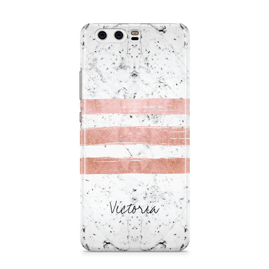 Personalised Rose Gold Brush Marble Initial Huawei P10 Phone Case