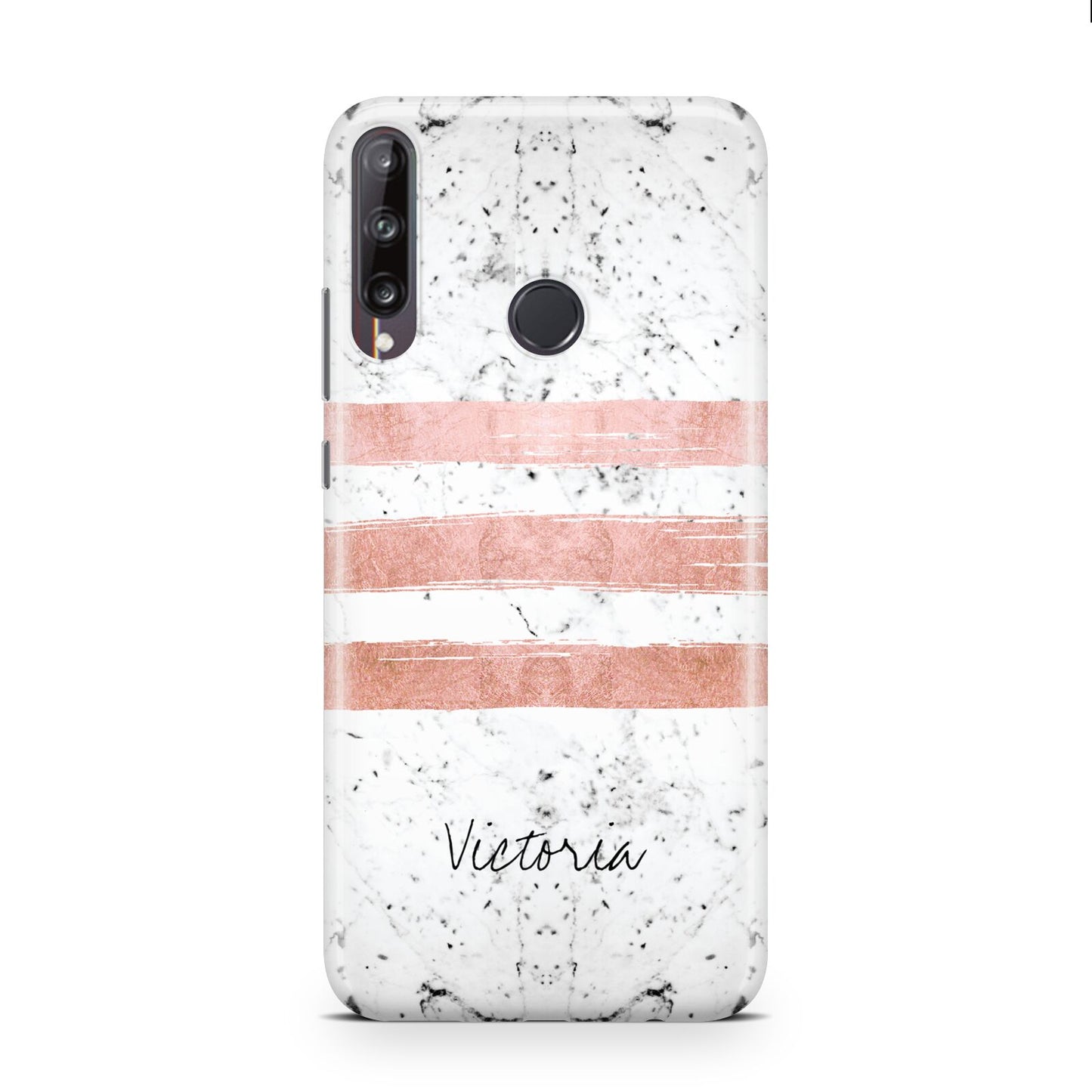 Personalised Rose Gold Brush Marble Initial Huawei P40 Lite E Phone Case