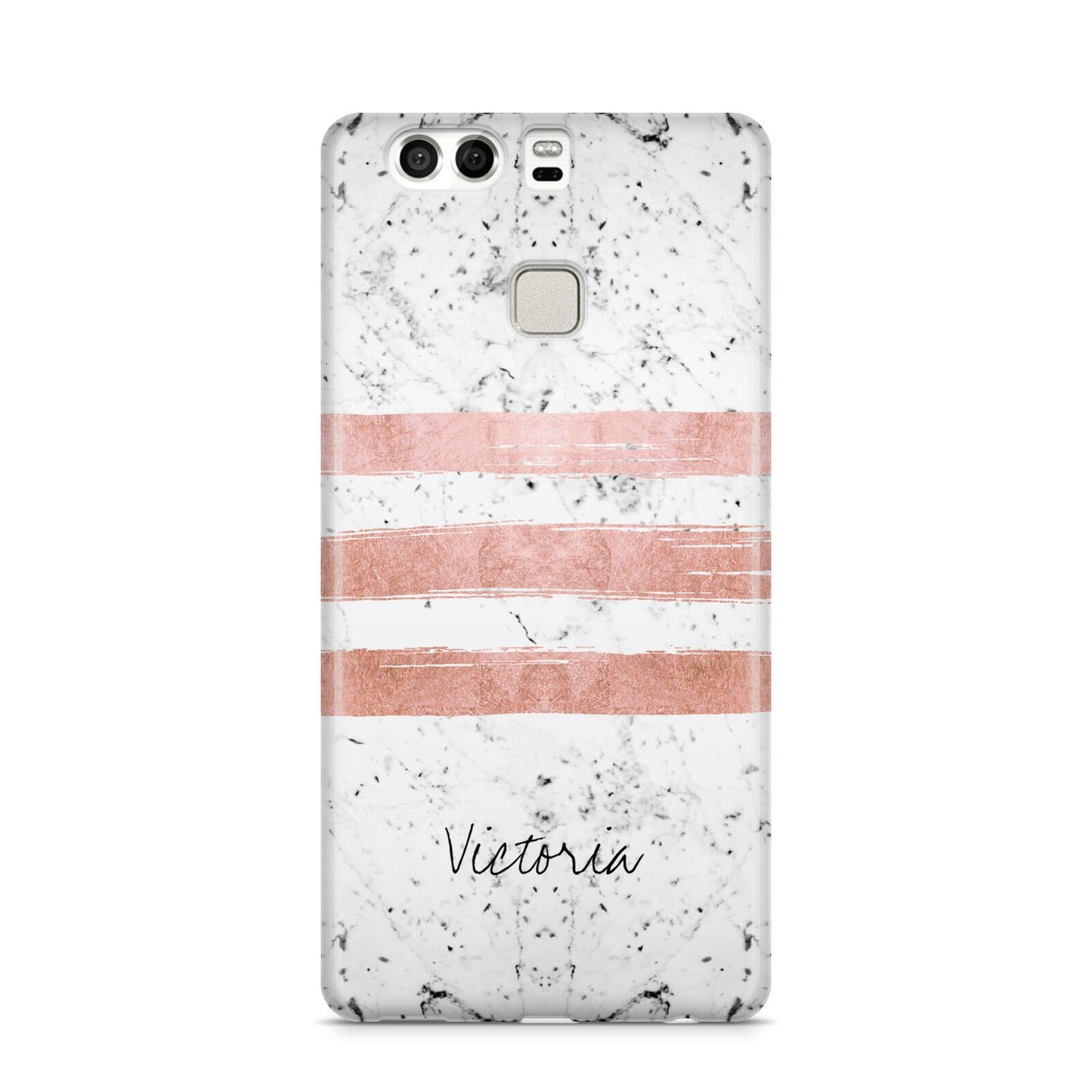 Personalised Rose Gold Brush Marble Initial Huawei P9 Case