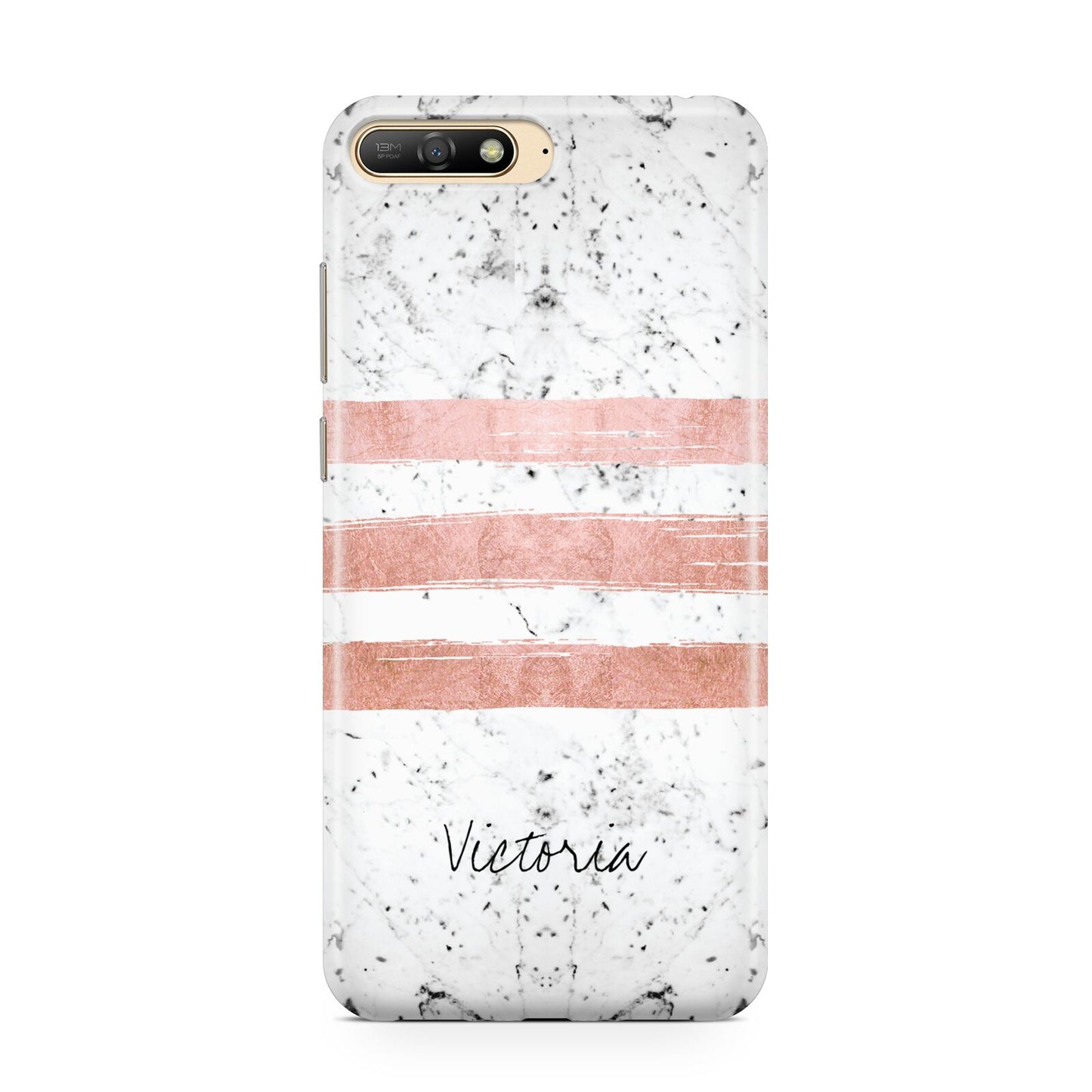 Personalised Rose Gold Brush Marble Initial Huawei Y6 2018