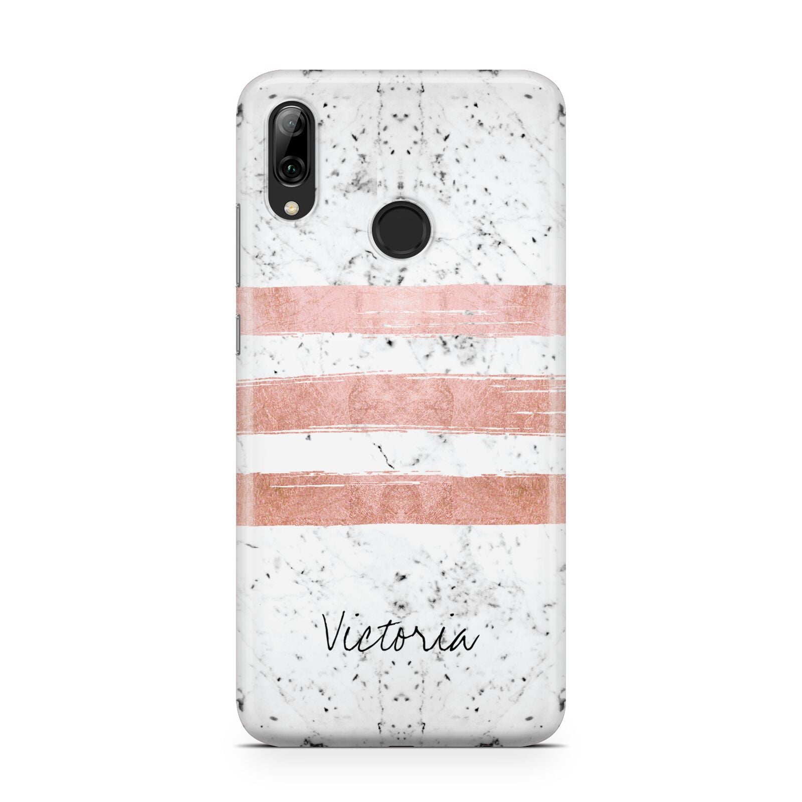 Personalised Rose Gold Brush Marble Initial Huawei Y7 2019