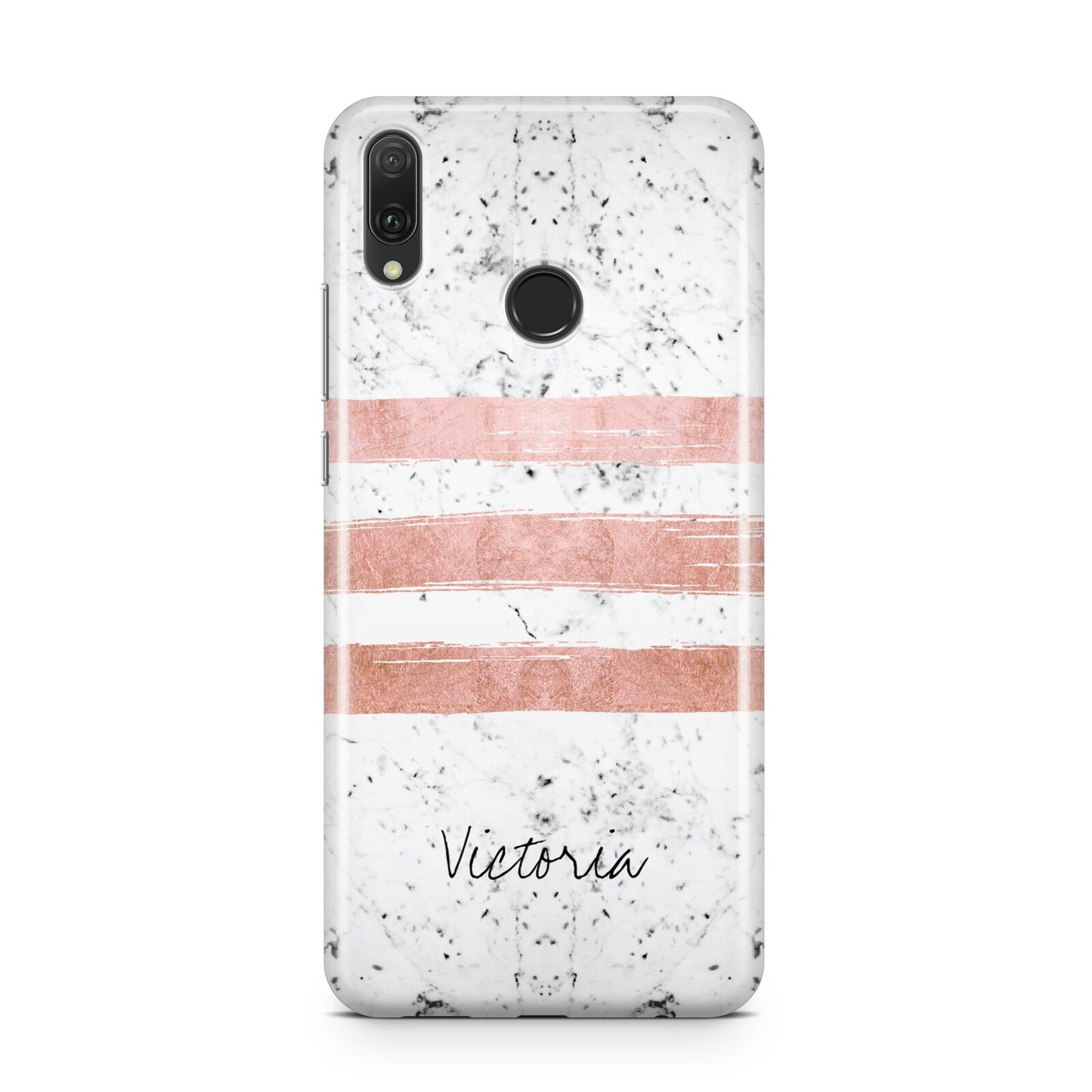 Personalised Rose Gold Brush Marble Initial Huawei Y9 2019