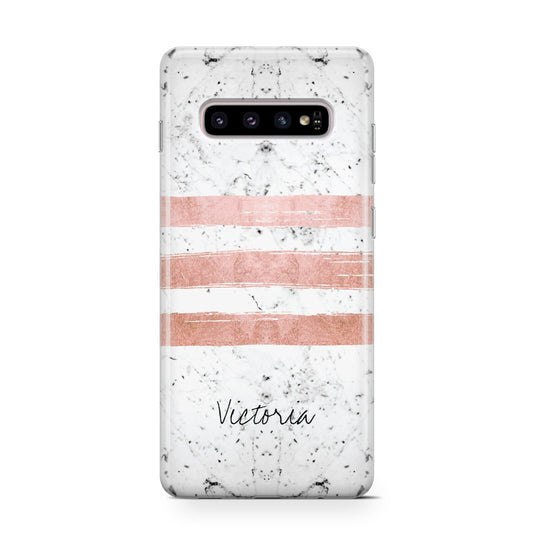 Personalised Rose Gold Brush Marble Initial Protective Samsung Galaxy Case