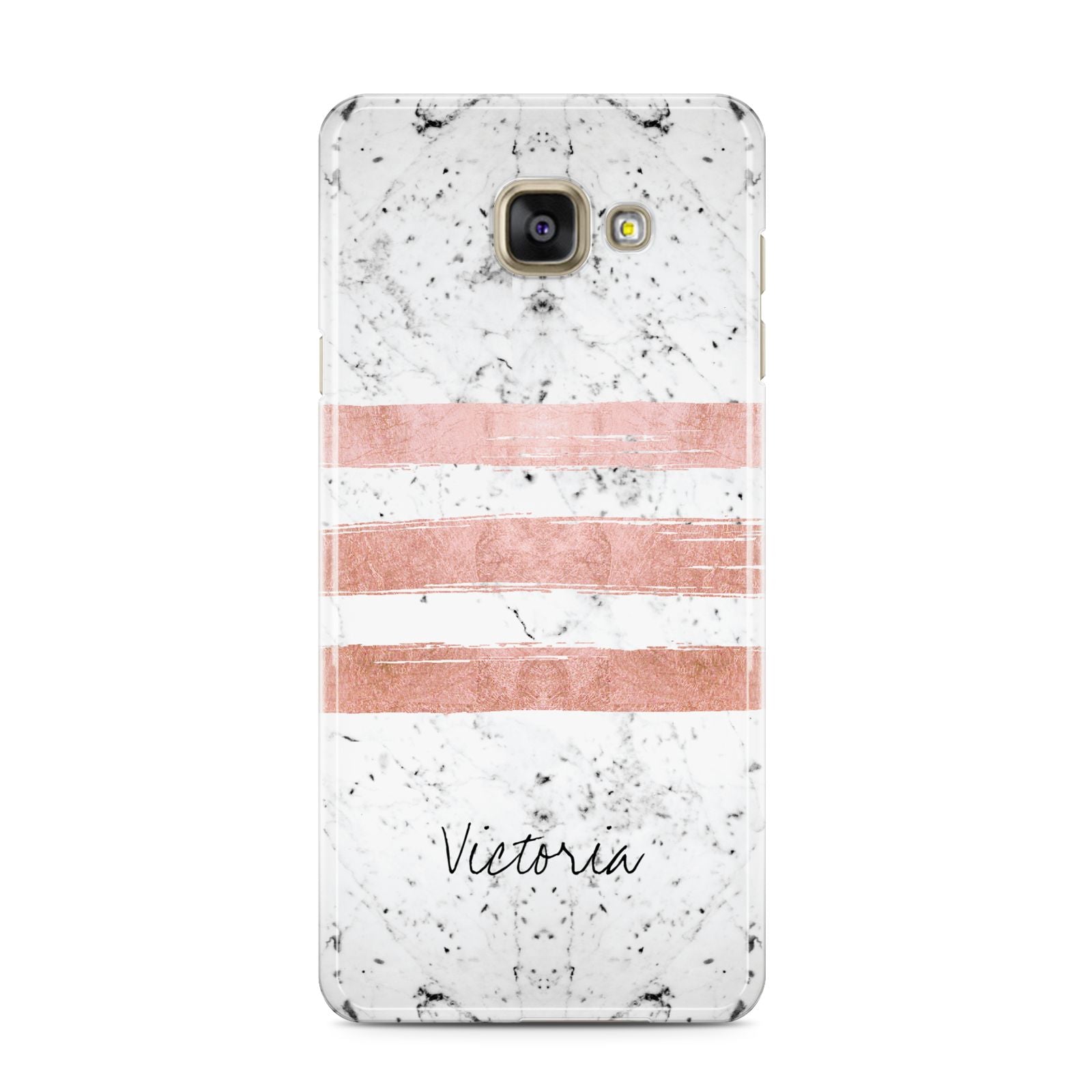 Personalised Rose Gold Brush Marble Initial Samsung Galaxy A3 2016 Case on gold phone