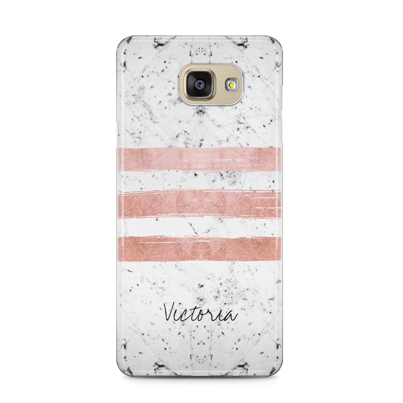 Personalised Rose Gold Brush Marble Initial Samsung Galaxy A5 2016 Case on gold phone