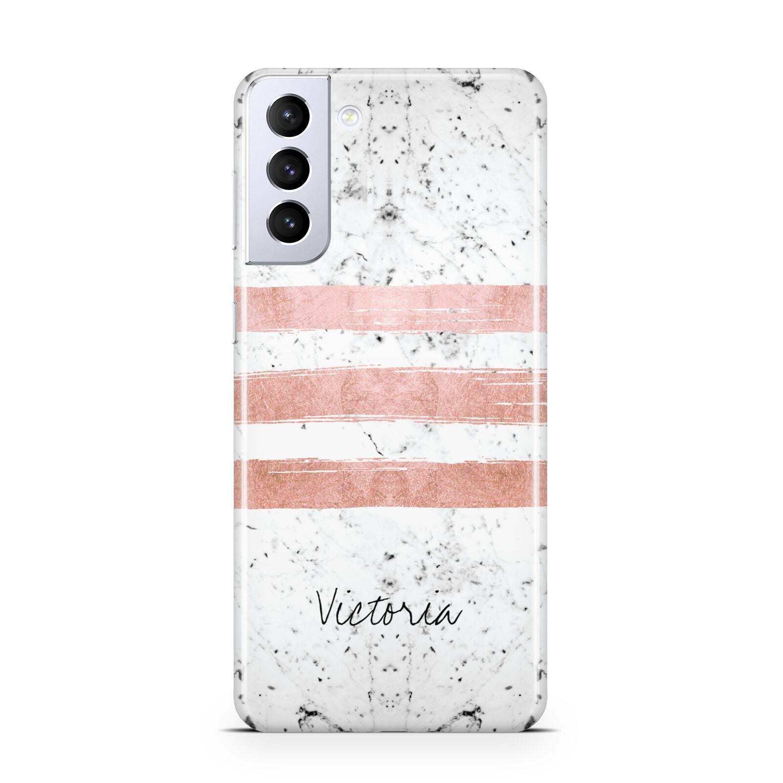 Personalised Rose Gold Brush Marble Initial Samsung S21 Plus Phone Case