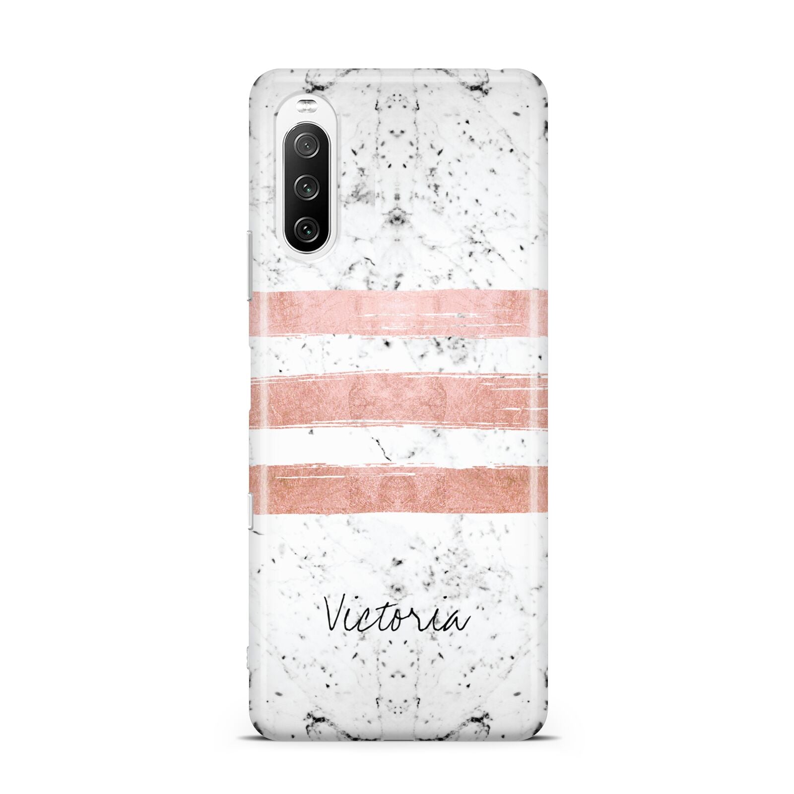 Personalised Rose Gold Brush Marble Initial Sony Xperia 10 III Case