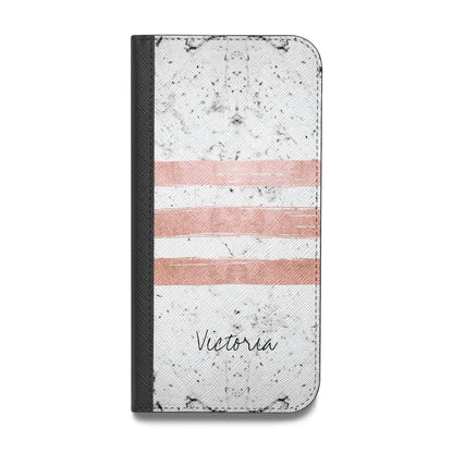Personalised Rose Gold Brush Marble Initial Vegan Leather Flip iPhone Case