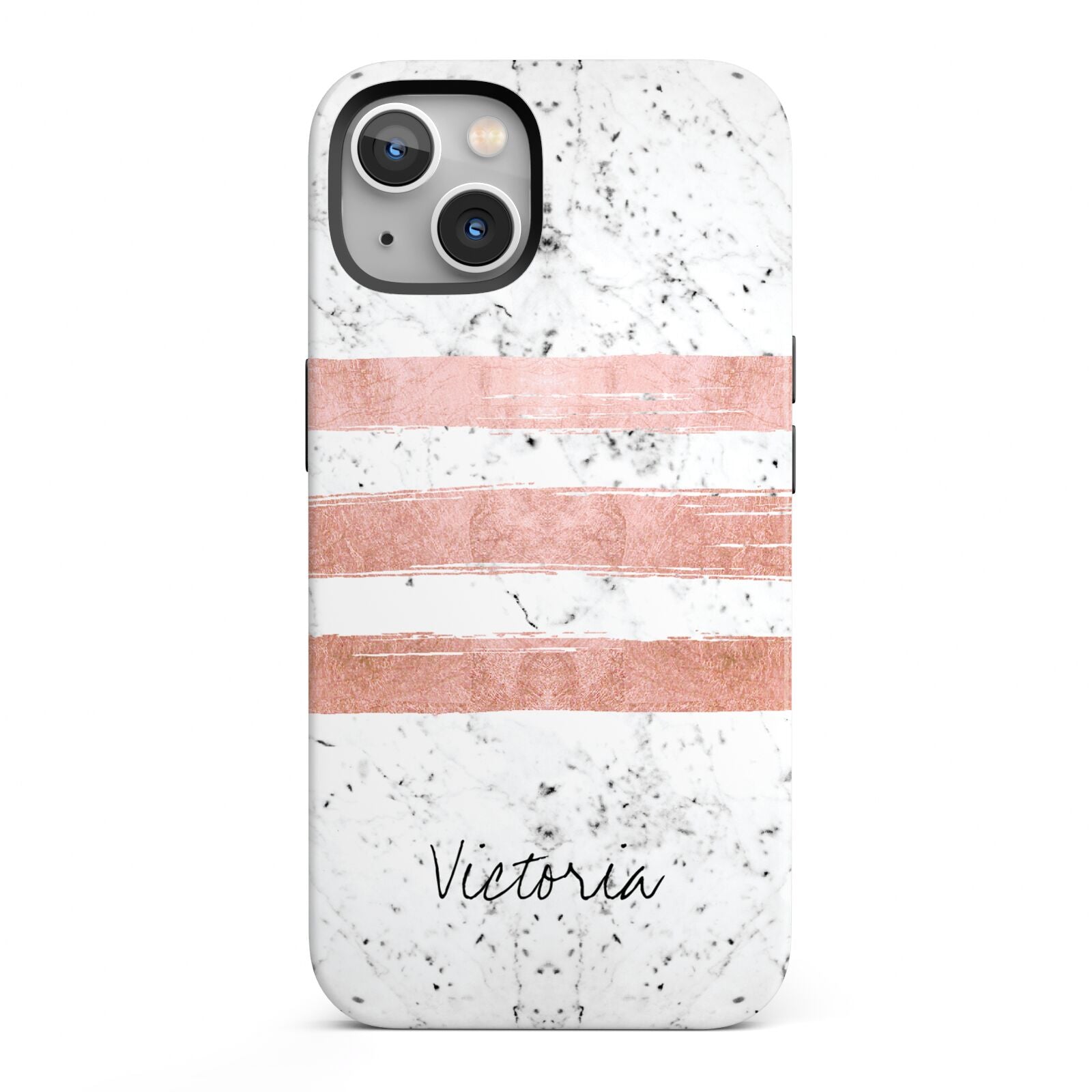 Personalised Rose Gold Brush Marble Initial iPhone 13 Full Wrap 3D Tough Case