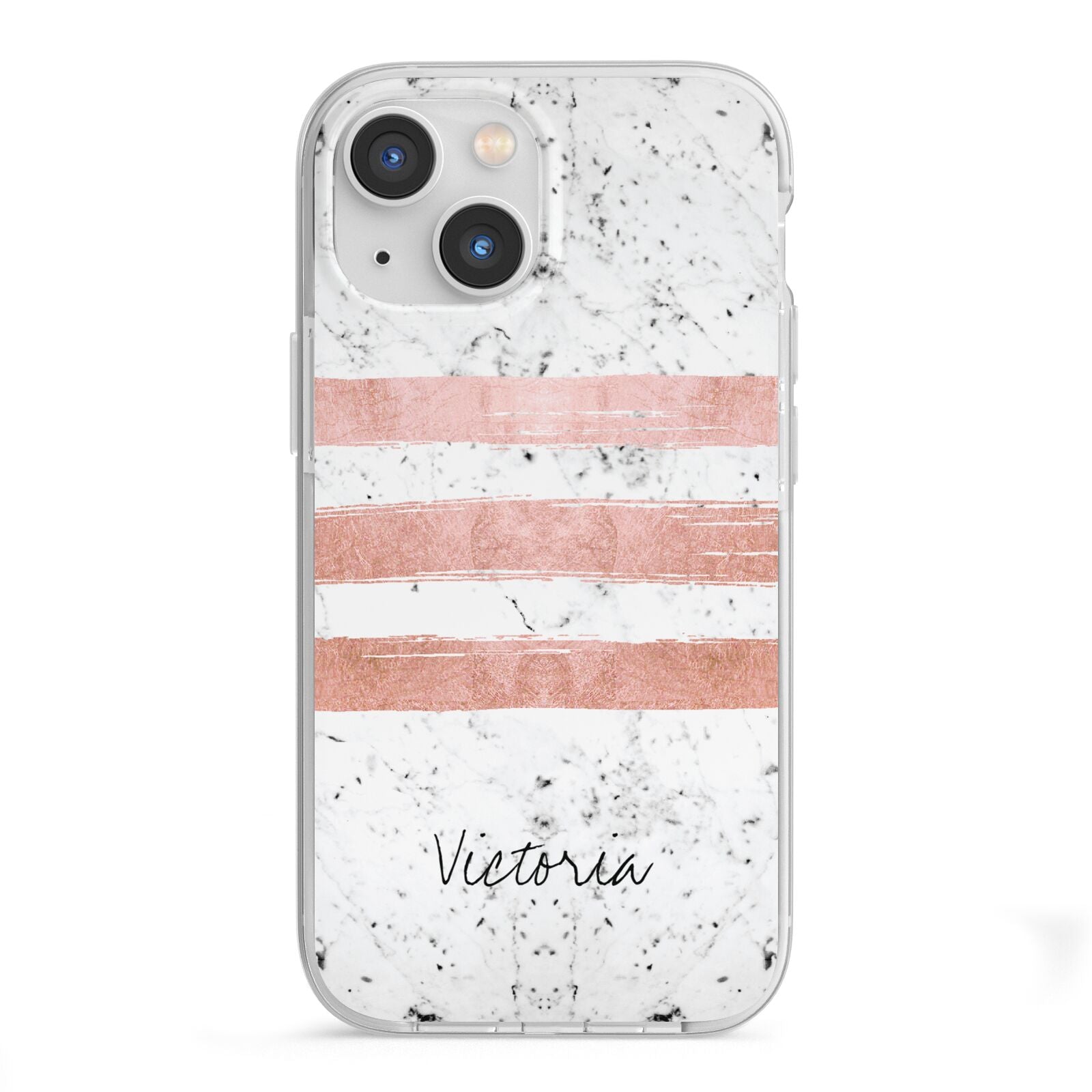 Personalised Rose Gold Brush Marble Initial iPhone 13 Mini TPU Impact Case with White Edges