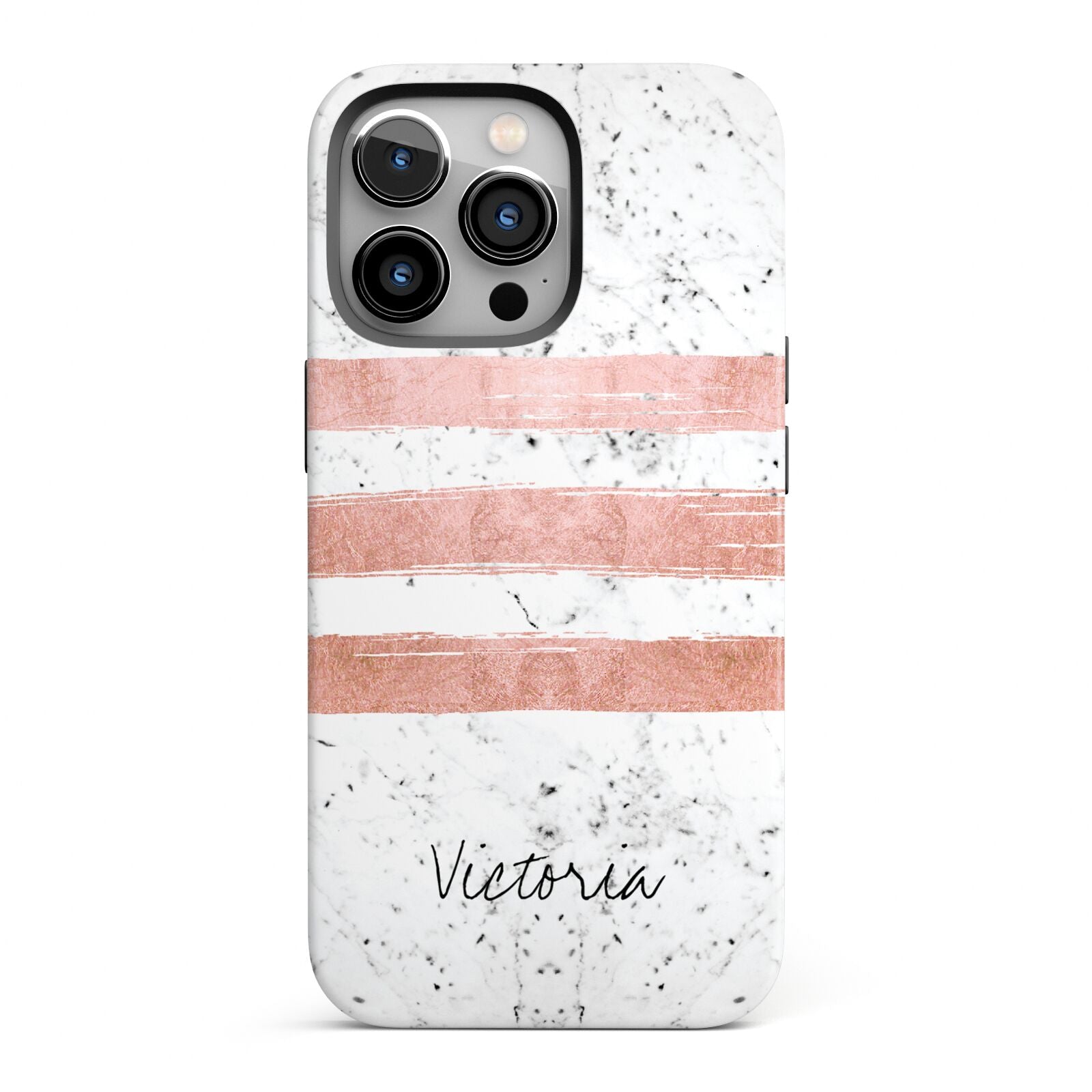 Personalised Rose Gold Brush Marble Initial iPhone 13 Pro Full Wrap 3D Tough Case