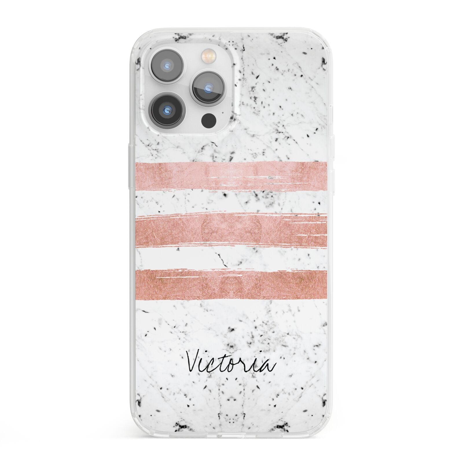 Personalised Rose Gold Brush Marble Initial iPhone 13 Pro Max Clear Bumper Case