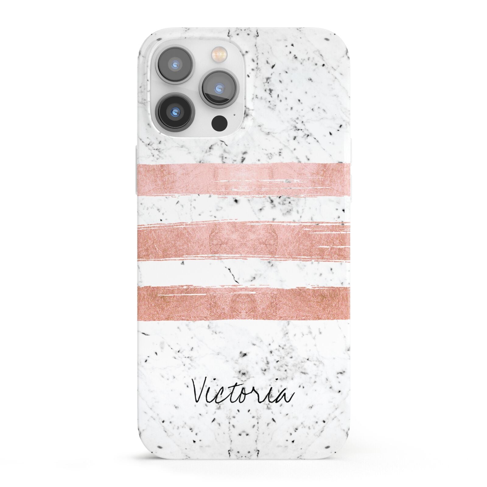 Personalised Rose Gold Brush Marble Initial iPhone 13 Pro Max Full Wrap 3D Snap Case