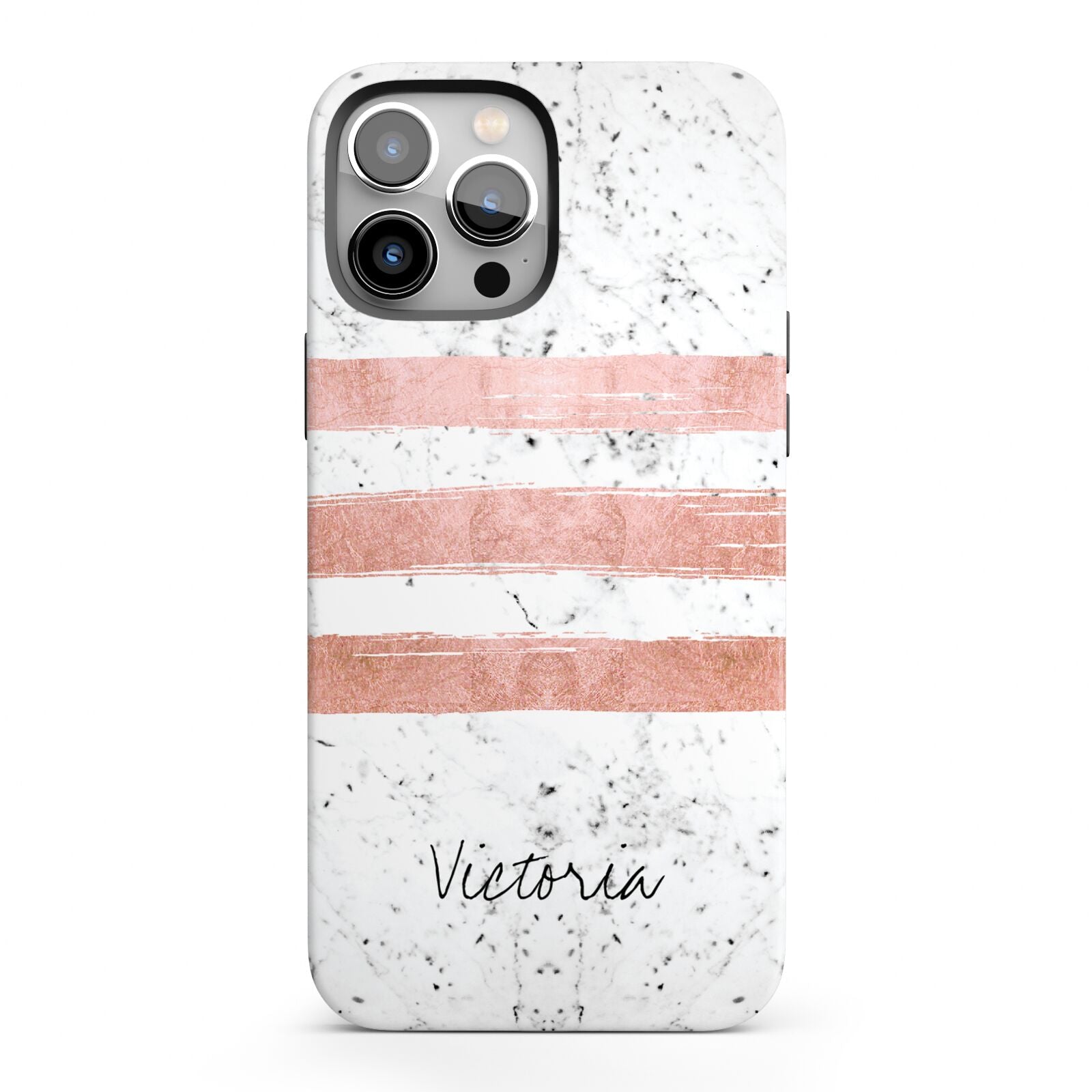 Personalised Rose Gold Brush Marble Initial iPhone 13 Pro Max Full Wrap 3D Tough Case