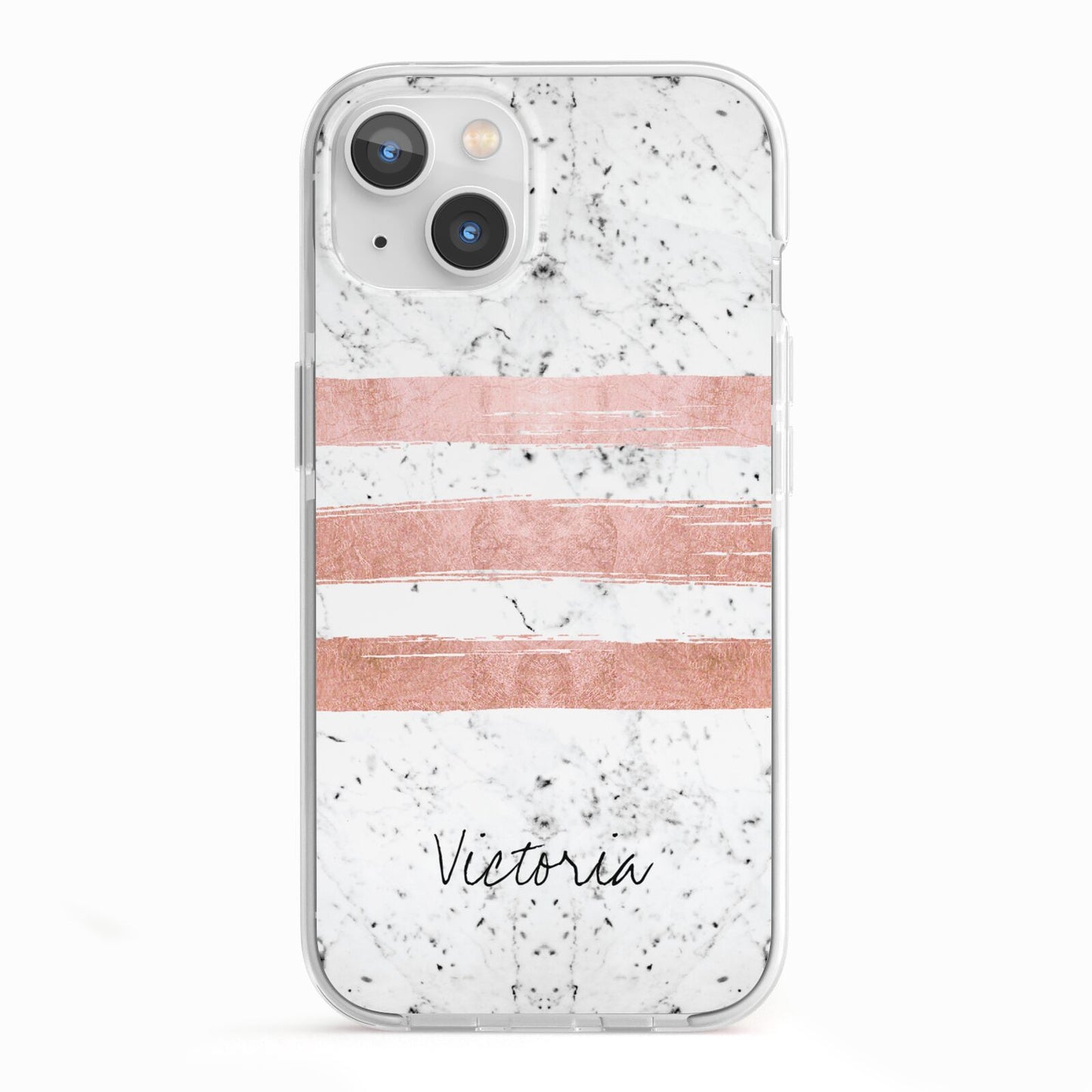Personalised Rose Gold Brush Marble Initial iPhone 13 TPU Impact Case with White Edges