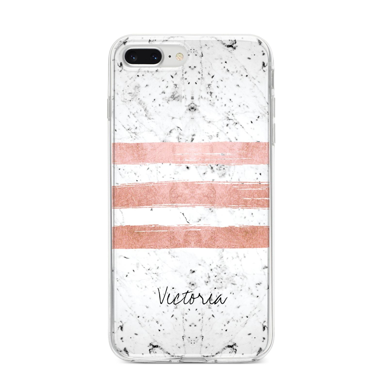Personalised Rose Gold Brush Marble Initial iPhone 8 Plus Bumper Case on Silver iPhone