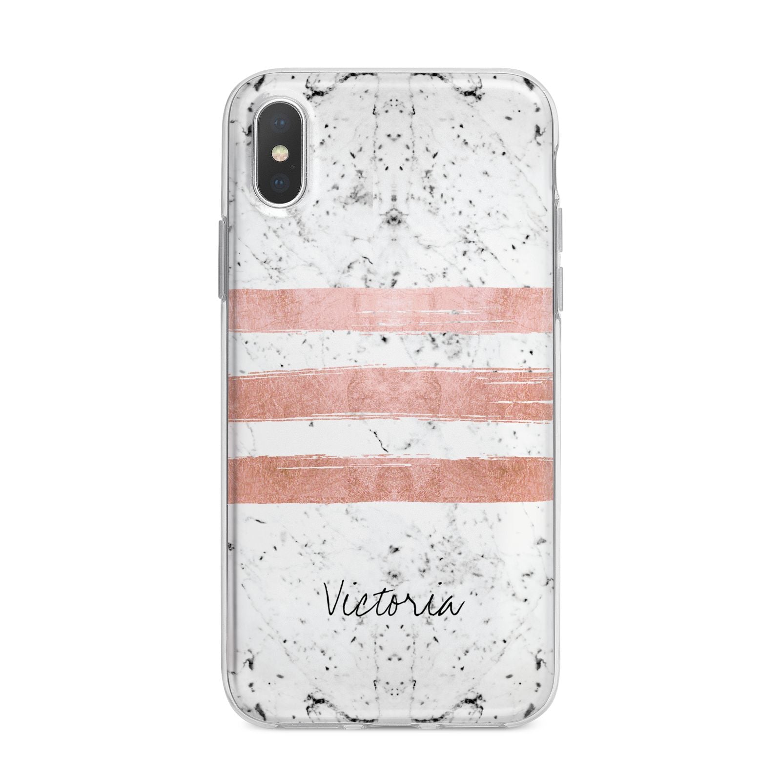 Personalised Rose Gold Brush Marble Initial iPhone X Bumper Case on Silver iPhone Alternative Image 1