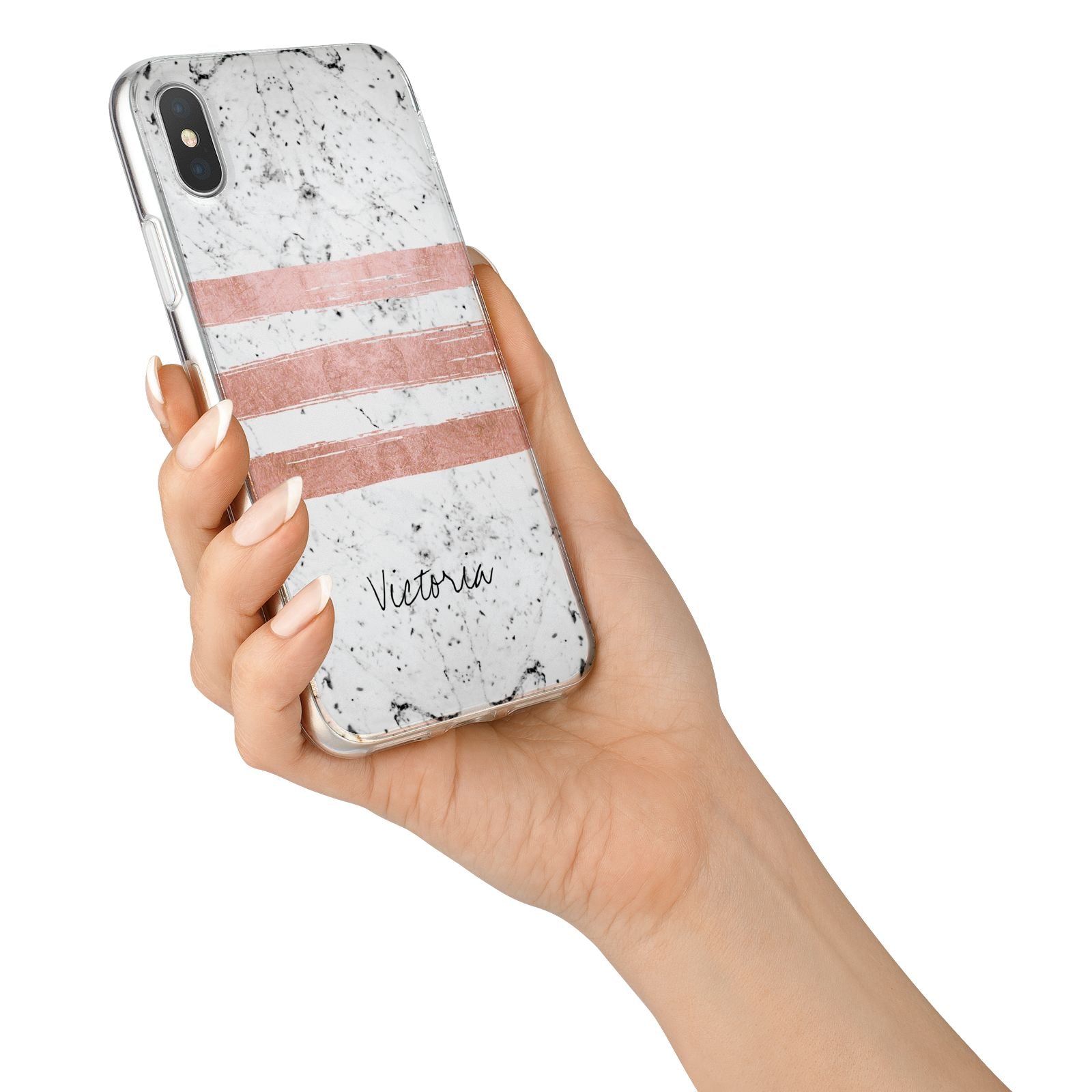 Personalised Rose Gold Brush Marble Initial iPhone X Bumper Case on Silver iPhone Alternative Image 2