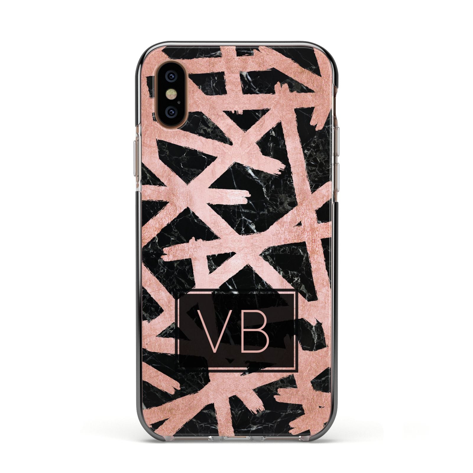 Personalised Rose Gold Effect Apple iPhone Xs Impact Case Black Edge on Gold Phone