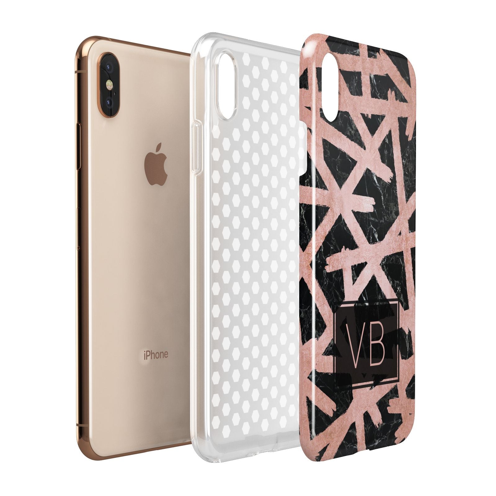Personalised Rose Gold Effect Apple iPhone Xs Max 3D Tough Case Expanded View