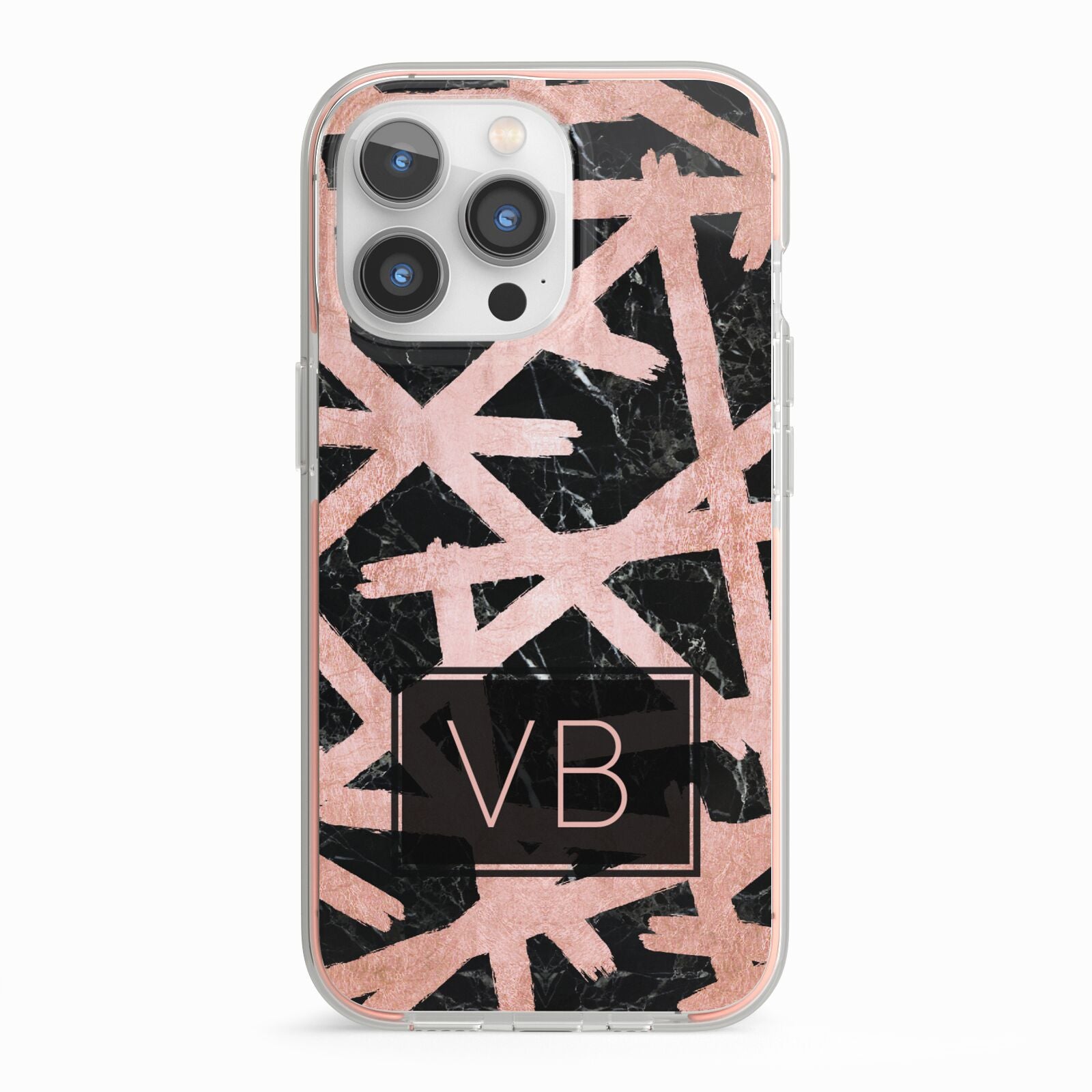 Personalised Rose Gold Effect iPhone 13 Pro TPU Impact Case with Pink Edges