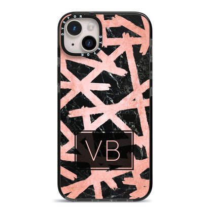 Personalised Rose Gold Effect iPhone 14 Plus Black Impact Case on Silver phone