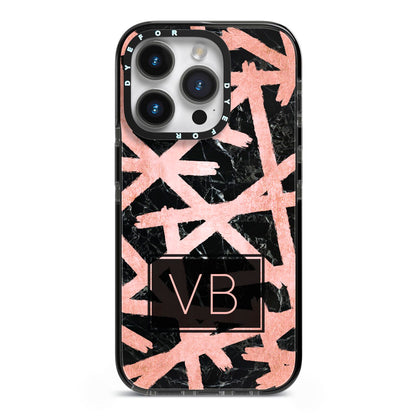 Personalised Rose Gold Effect iPhone 14 Pro Black Impact Case on Silver phone