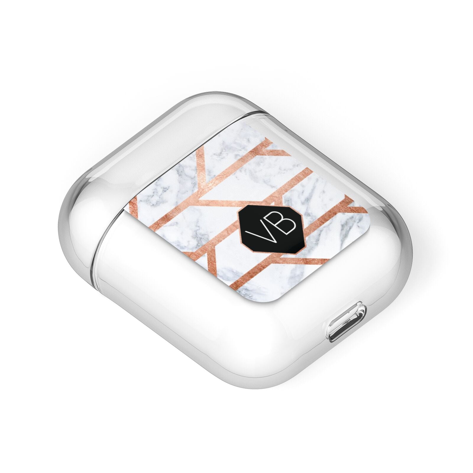 Personalised Rose Gold Faux Marble Initials AirPods Case Laid Flat