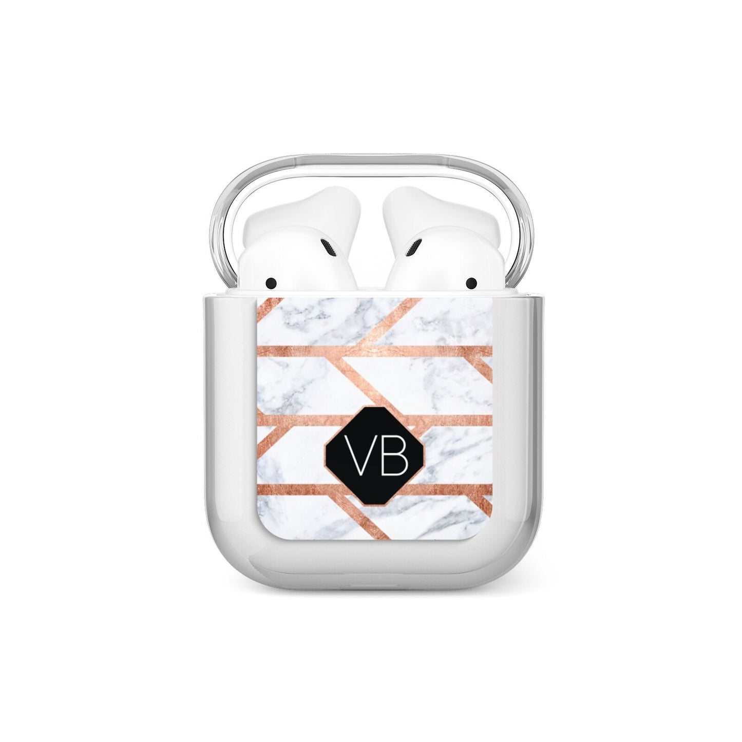 Personalised Rose Gold Faux Marble Initials AirPods Case
