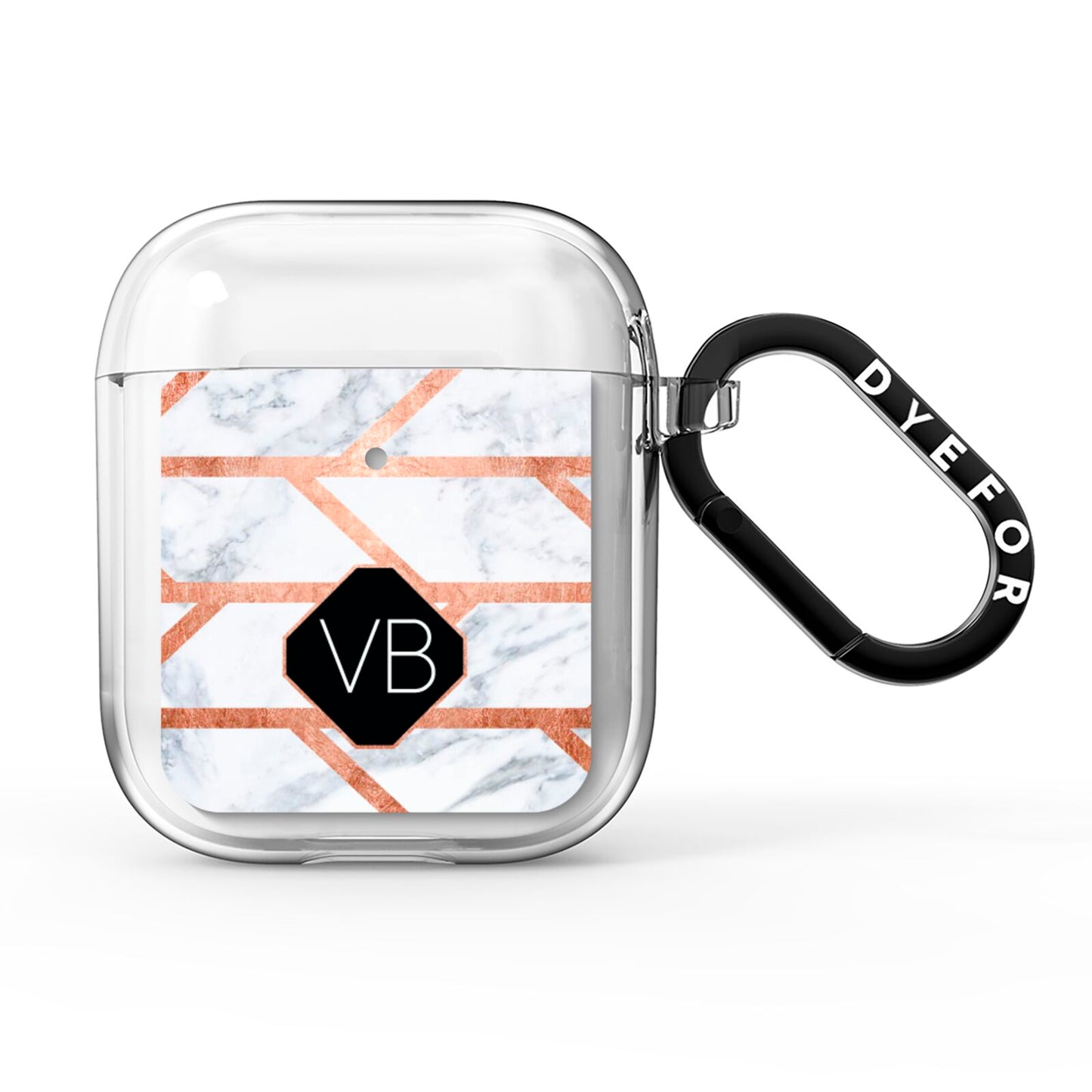 Personalised Rose Gold Faux Marble Initials AirPods Clear Case