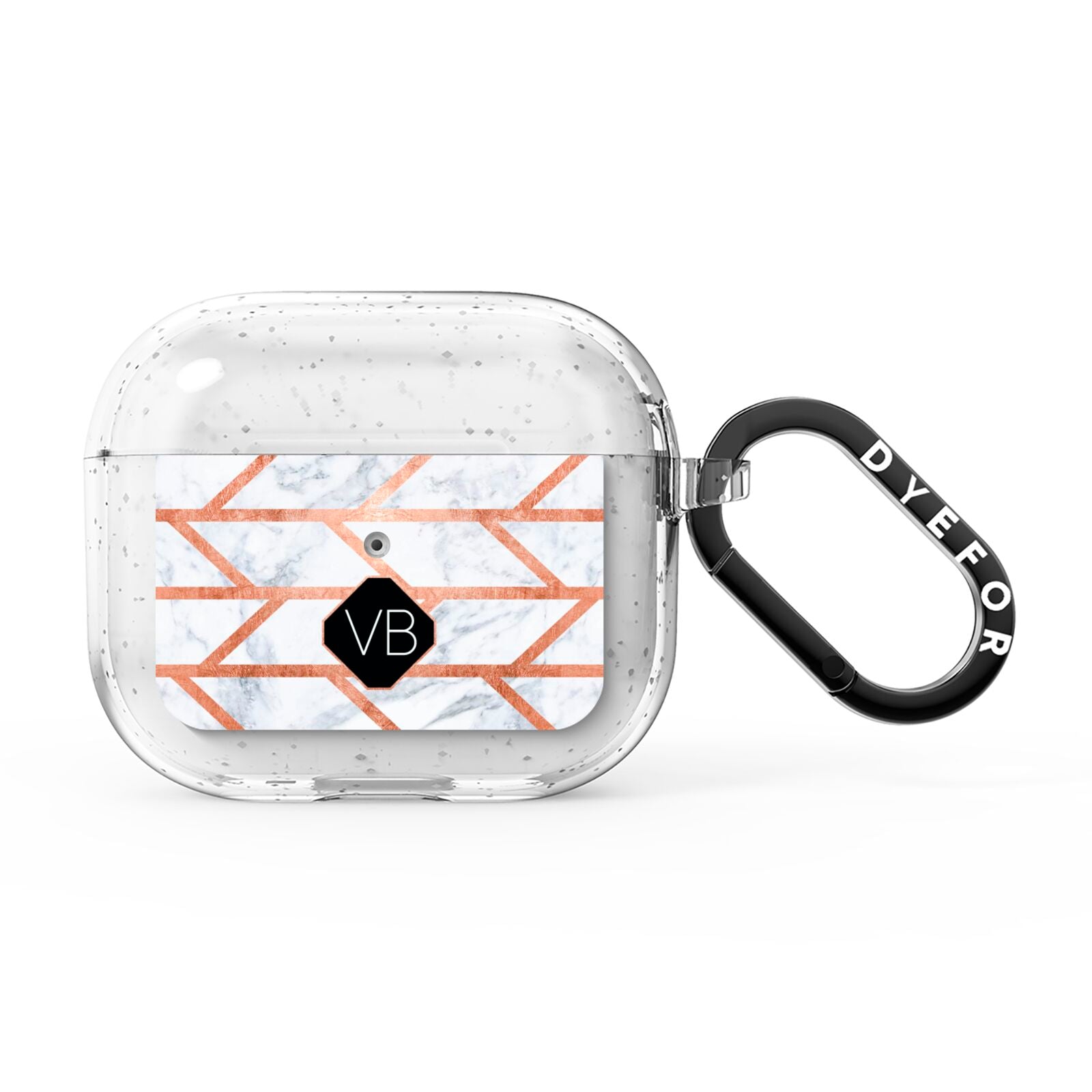 Personalised Rose Gold Faux Marble Initials AirPods Glitter Case 3rd Gen