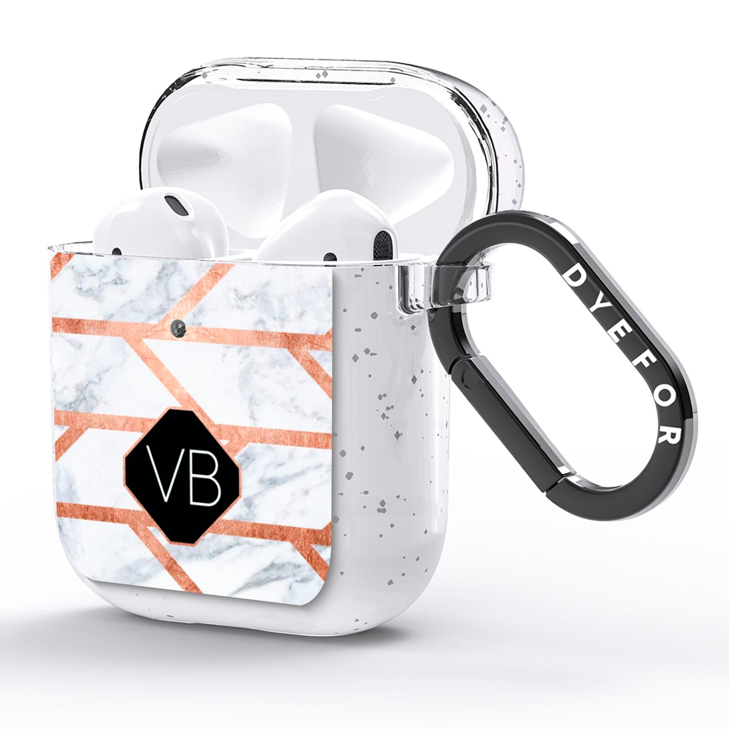 Personalised Rose Gold Faux Marble Initials AirPods Glitter Case Side Image
