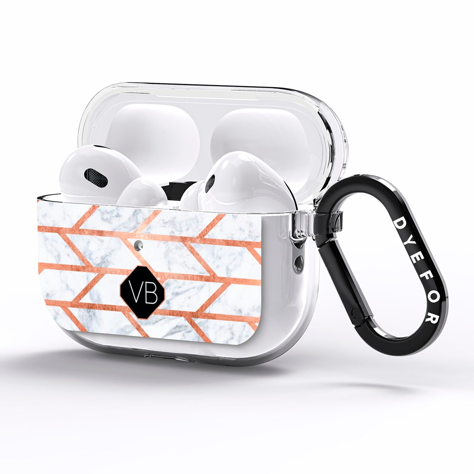Personalised Rose Gold Faux Marble Initials AirPods Pro Clear Case Side Image