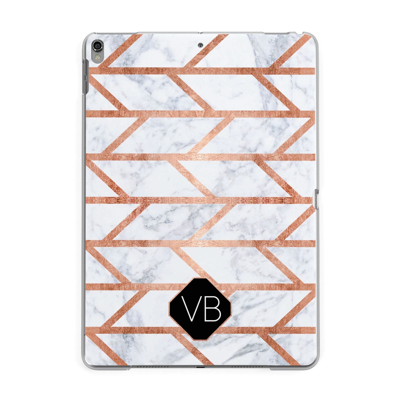 Personalised Rose Gold Faux Marble Initials Apple iPad Grey Case