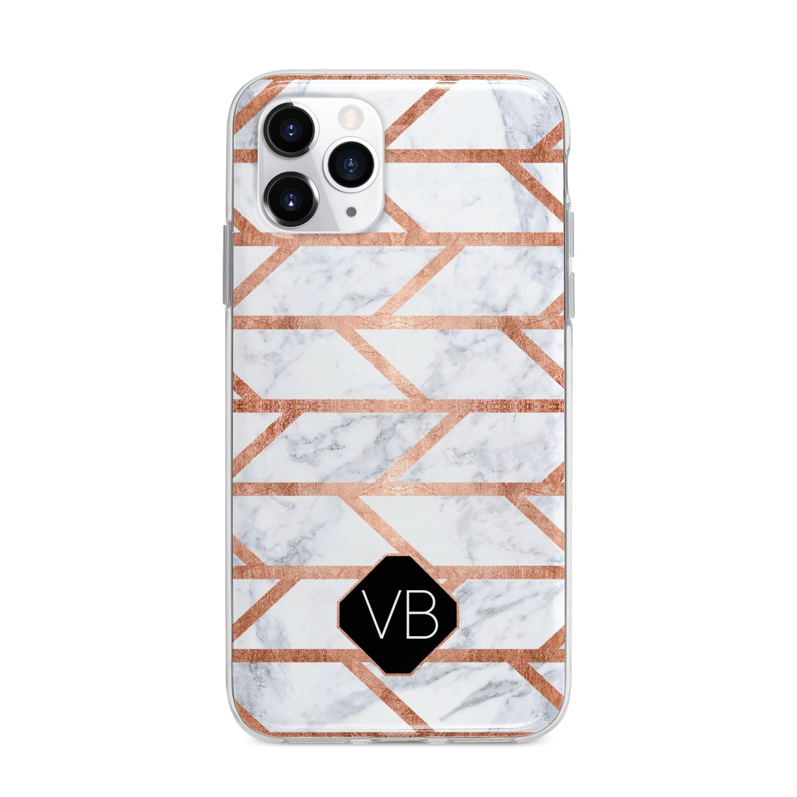 Personalised Rose Gold Faux Marble Initials Apple iPhone 11 Pro in Silver with Bumper Case