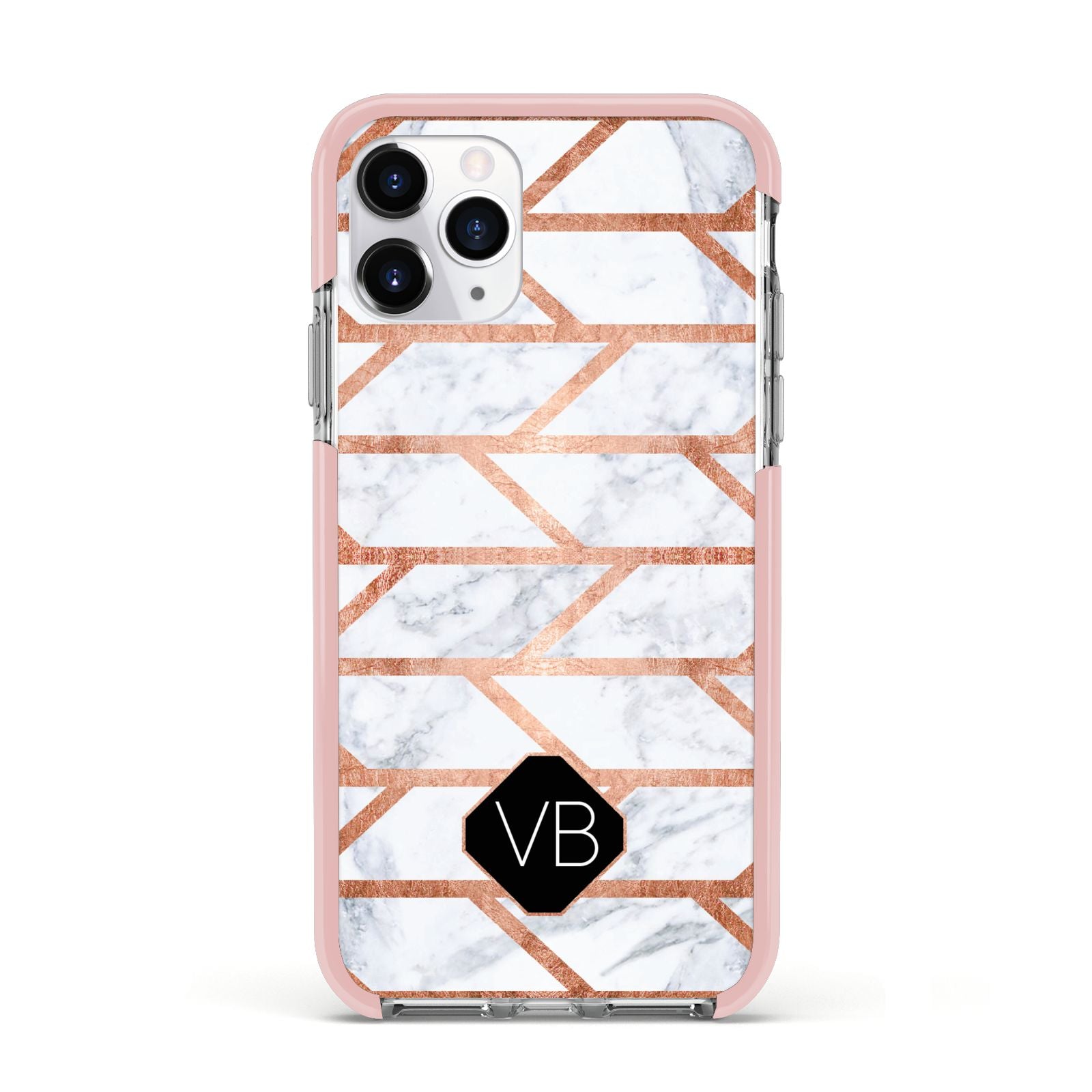 Personalised Rose Gold Faux Marble Initials Apple iPhone 11 Pro in Silver with Pink Impact Case