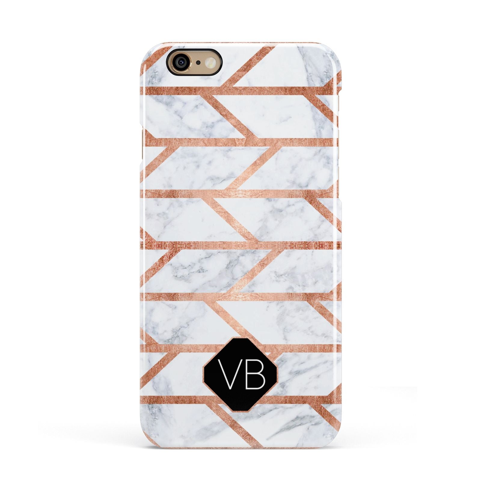 Personalised Rose Gold Faux Marble Initials Apple iPhone 6 3D Snap Case