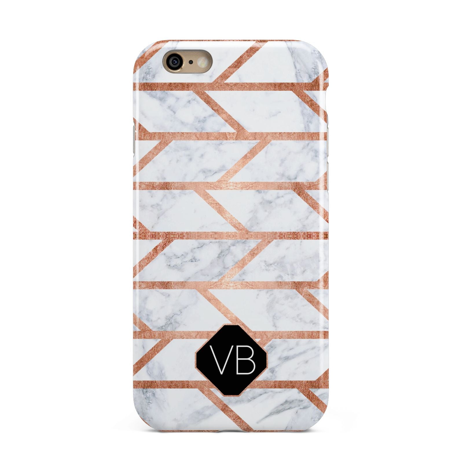 Personalised Rose Gold Faux Marble Initials Apple iPhone 6 3D Tough Case