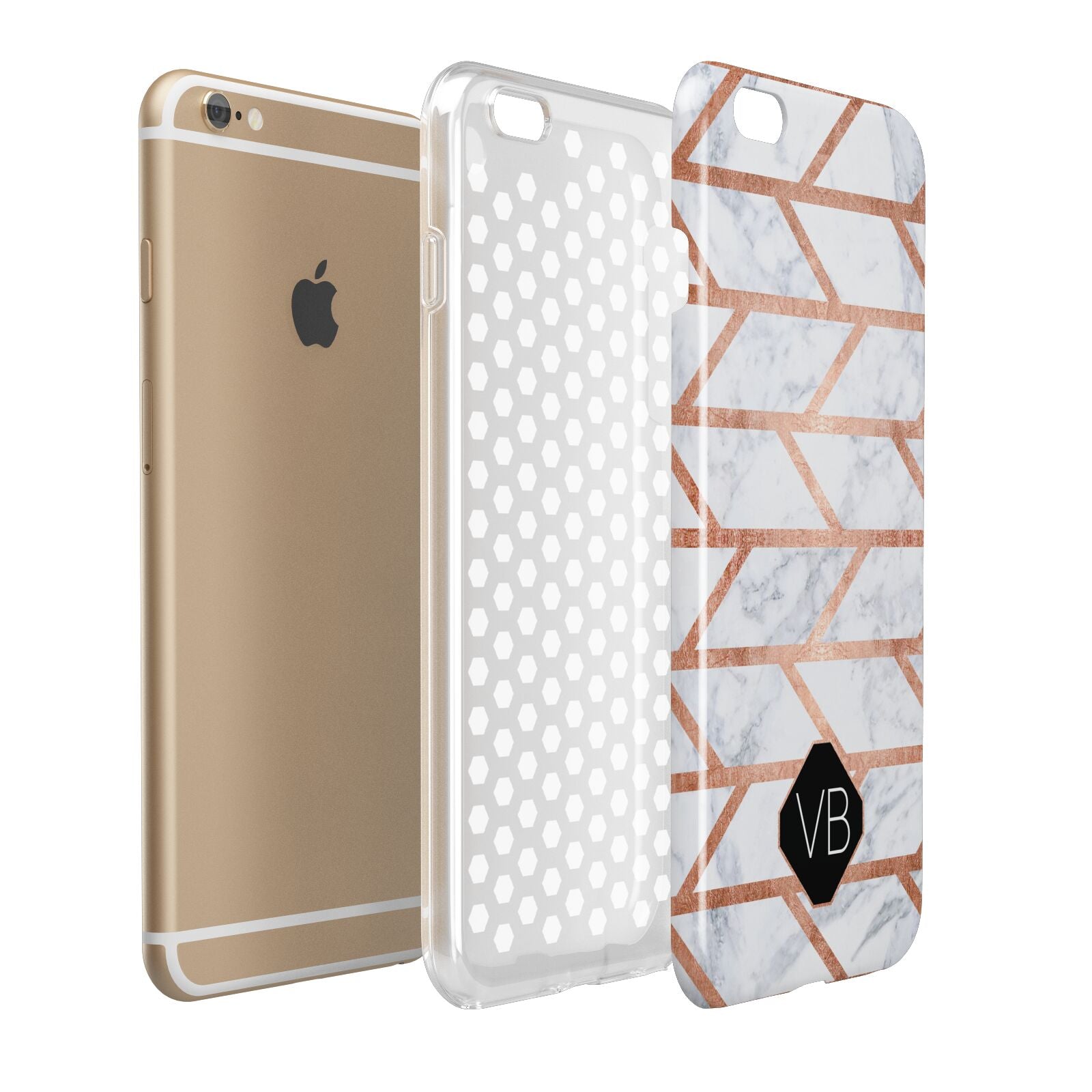 Personalised Rose Gold Faux Marble Initials Apple iPhone 6 Plus 3D Tough Case Expand Detail Image