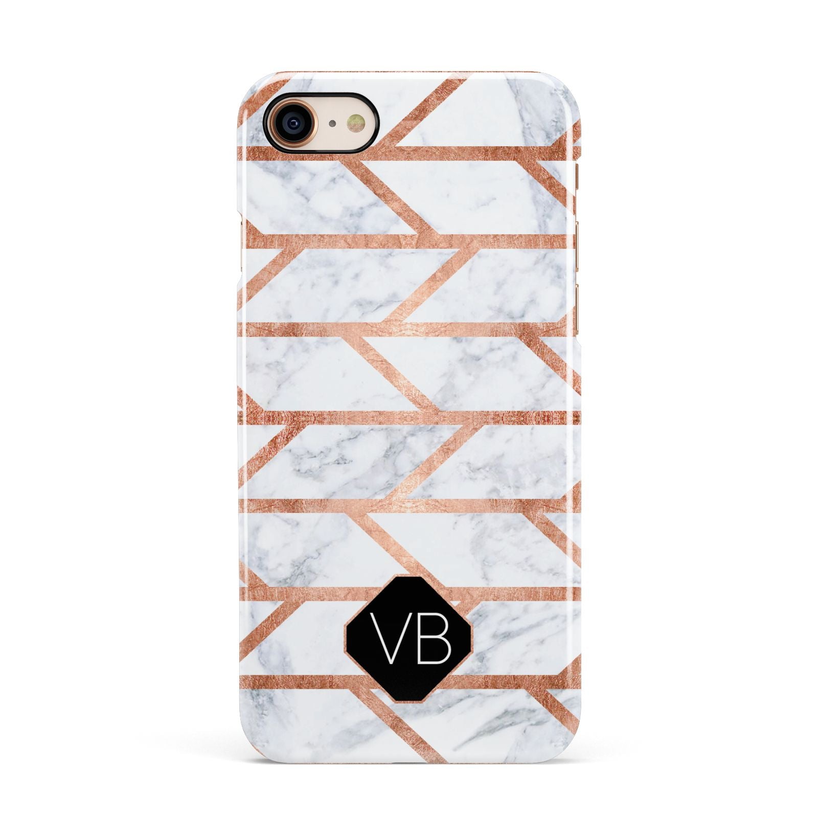 Personalised Rose Gold Faux Marble Initials Apple iPhone 7 8 3D Snap Case