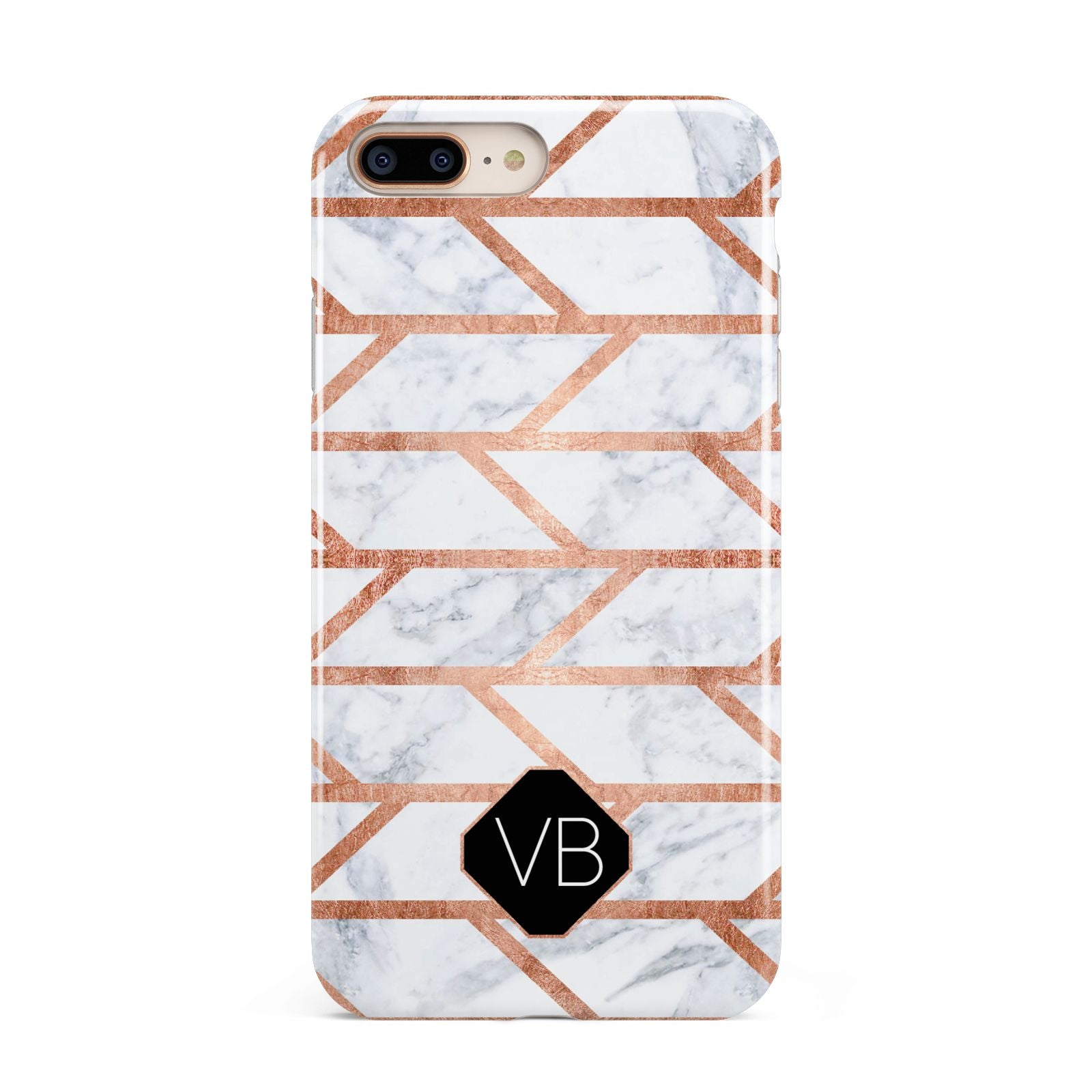 Personalised Rose Gold Faux Marble Initials Apple iPhone 7 8 Plus 3D Tough Case