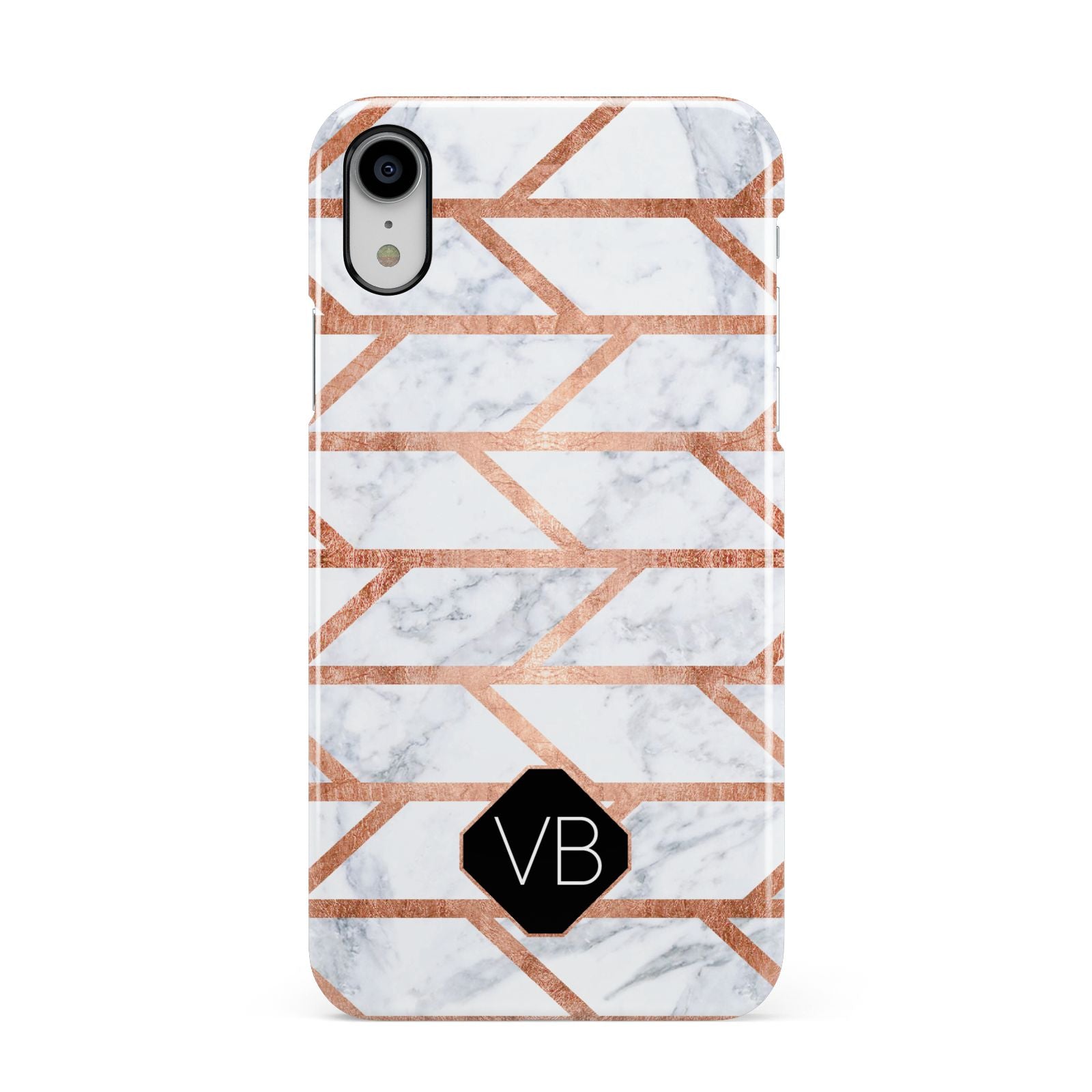 Personalised Rose Gold Faux Marble Initials Apple iPhone XR White 3D Snap Case