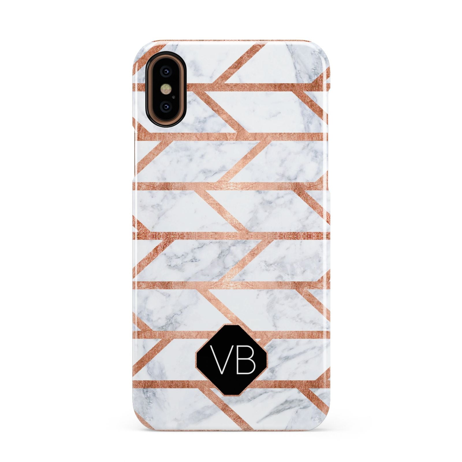 Personalised Rose Gold Faux Marble Initials Apple iPhone XS 3D Snap Case